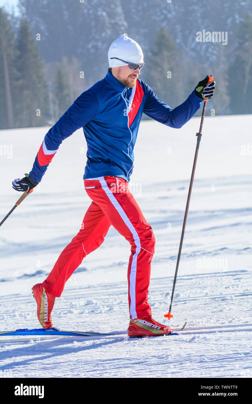 Sportliche Menschen tun, Langlaufen in einem perfekten Tag im Winter Stockfoto