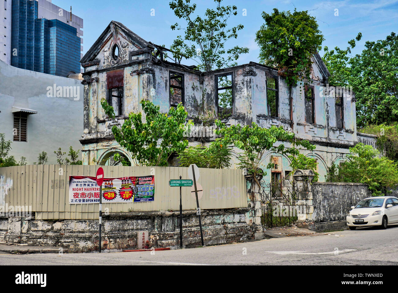 Eine koloniale, Abgebrochen, Feuer beschädigte Haus in Georgetown, Malaysia Stockfoto