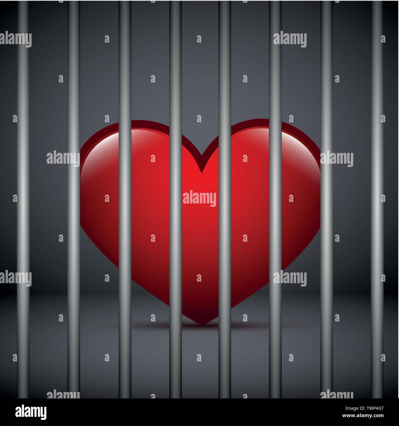 Rotes Herz in einem Gefängnis auf dunklem Hintergrund Vektor-illustration EPS 10. Stock Vektor