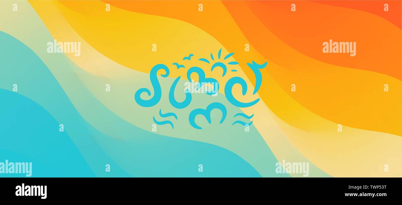 Sommer. Hintergrund mit Strand und Wasser. Kann als Grußkarte verwendet werden. Vector Illustration. Stock Vektor