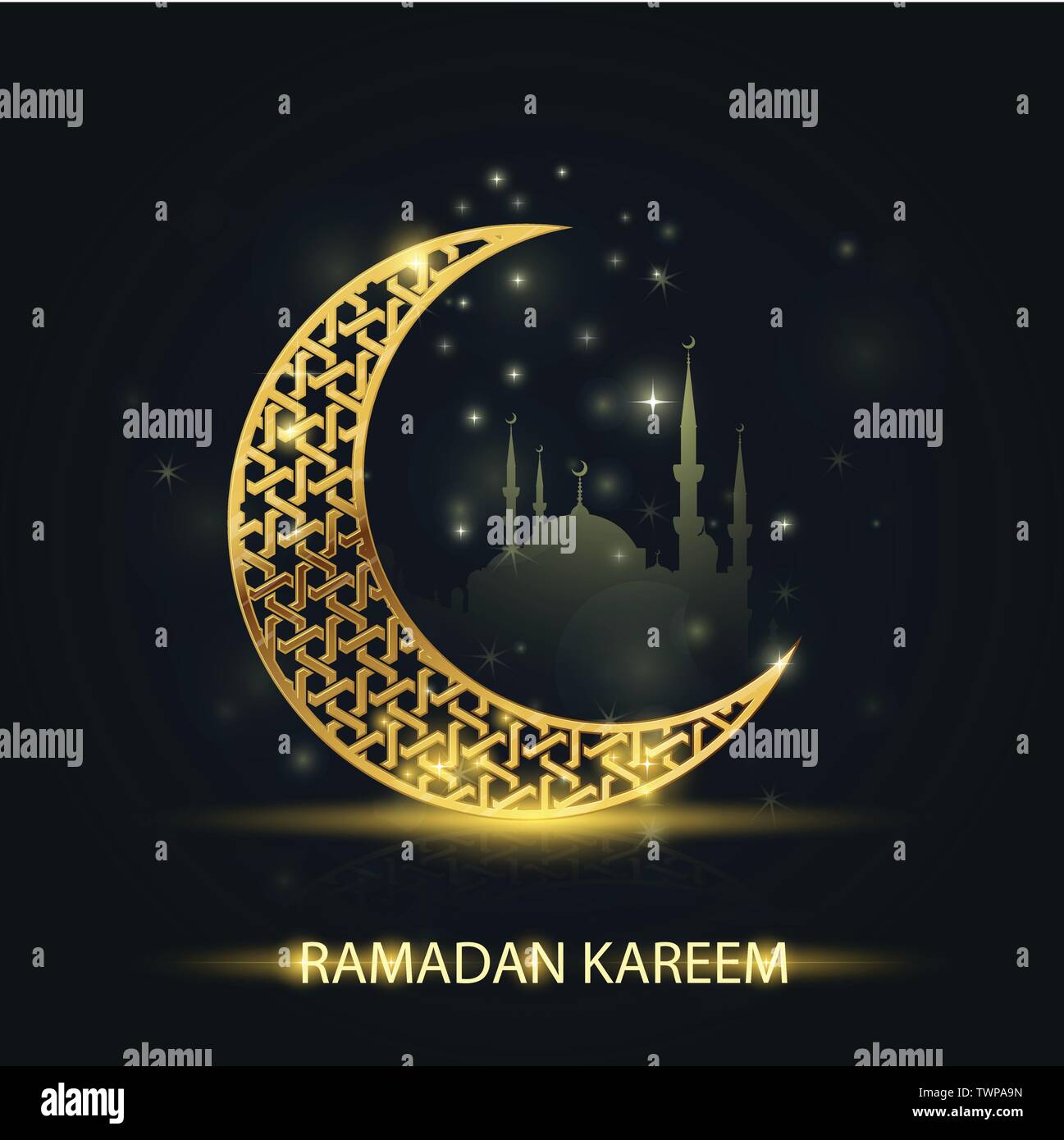 Islamischen Halbmond und Silhouette der Moschee - Ramadan Kareem Grußkarte Stock Vektor
