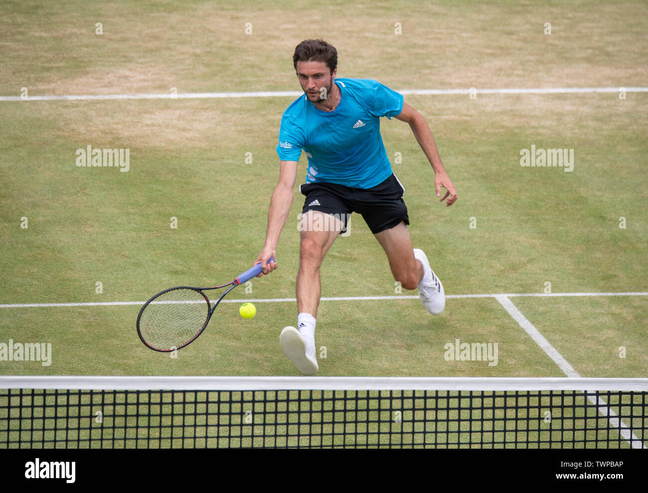 Die Queens Club, London, Großbritannien. Am 22. Juni 2019. 6. Tag des Fieber Baum Meisterschaften. Daniil Medwedew (RUS) vs Gilles Simon (FRA). Credit: Malcolm Park/Alamy Leben Nachrichten. Stockfoto