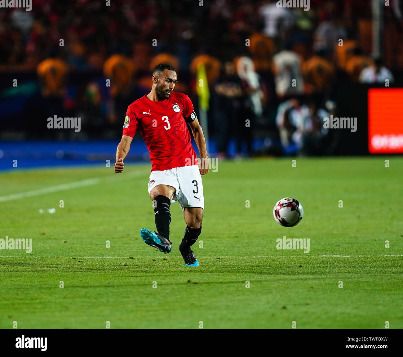 Kairo, Ägypten. Juni, 2019 21. Elmohamady Waldemar Aly Ahmed Eissa von Ägypten während des Afrikanischen Nationen-Pokal Match zwischen Ägypten und Simbabwe im Cairo International Stadium in Ulrik Pedersen/CSM/Alamy leben Nachrichten Stockfoto