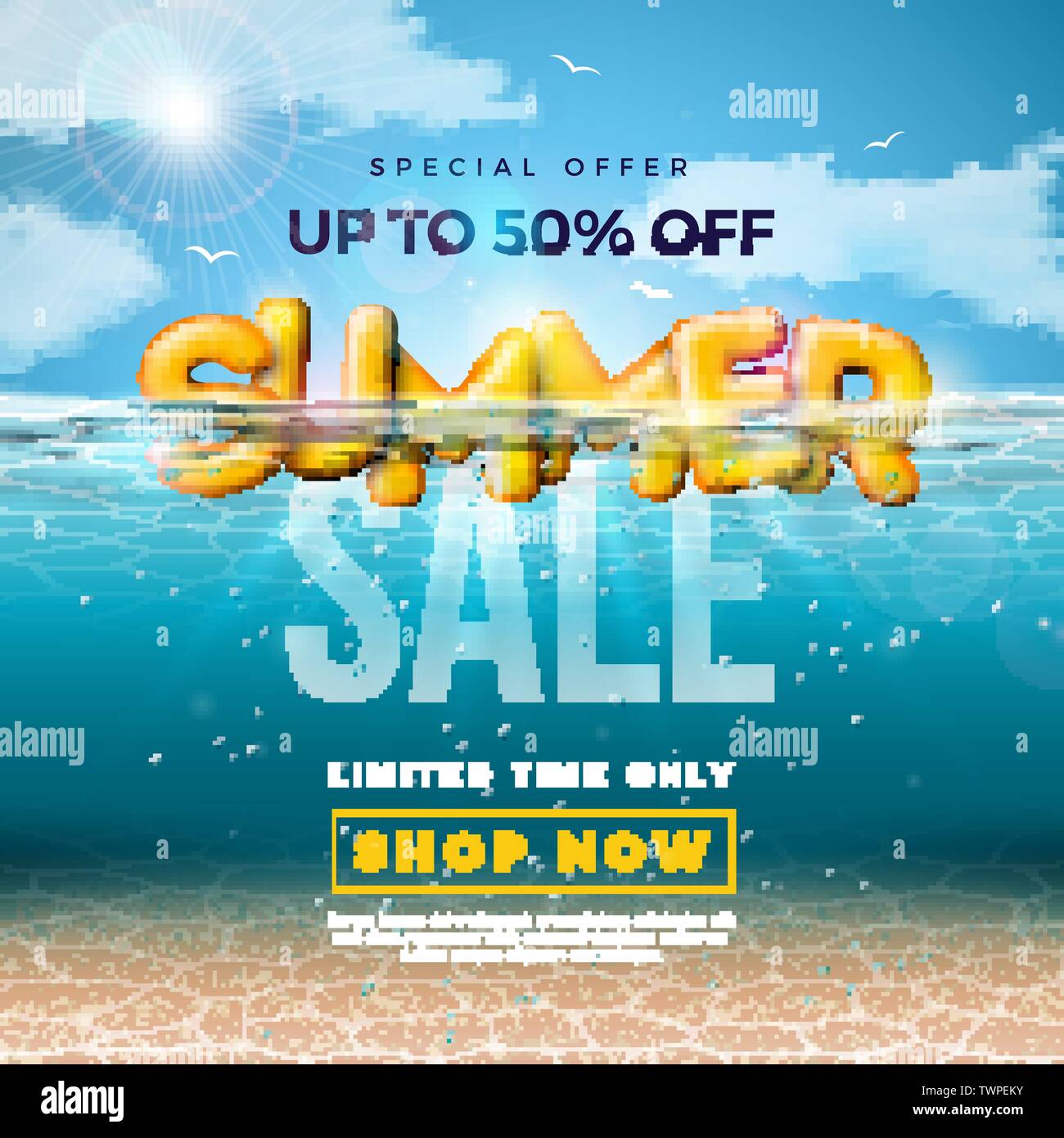 Summer Sale Design mit 3D-Typografie Buchstabe in Unterwasser Blue Ocean Hintergrund. Vector Angebot Abbildung mit Deep Sea Scene und Urlaub Stock Vektor