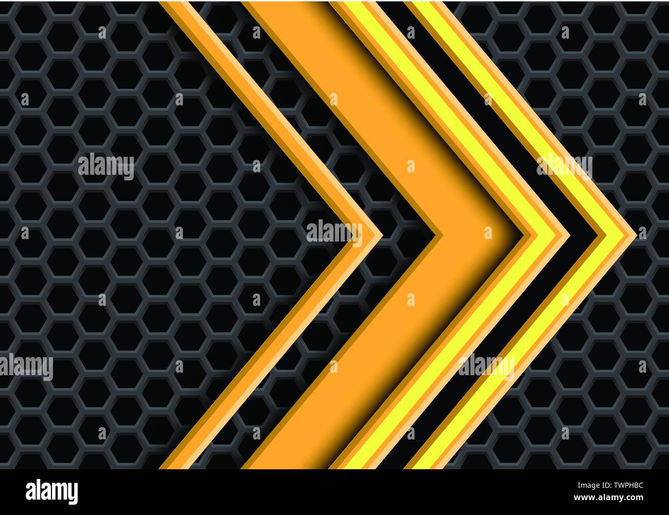 Abstrakte gelben Pfeil überschneiden sich auf Hexagon mesh Design moderne futuristischen Hintergrund Vector Illustration. Stock Vektor