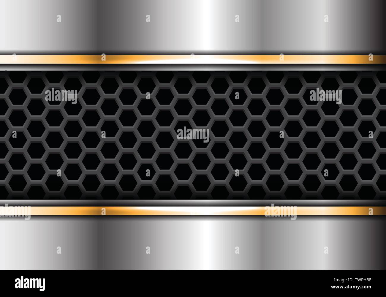 Abstrakte Silber plat Golden Line überschneiden sich auf Hexagon mesh Design moderne futuristischen Hintergrund Vector Illustration. Stock Vektor