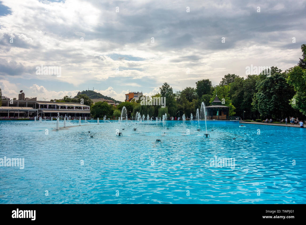 Singende Fontäne im Central Park von Plovdiv, Bulgarien. Stockfoto