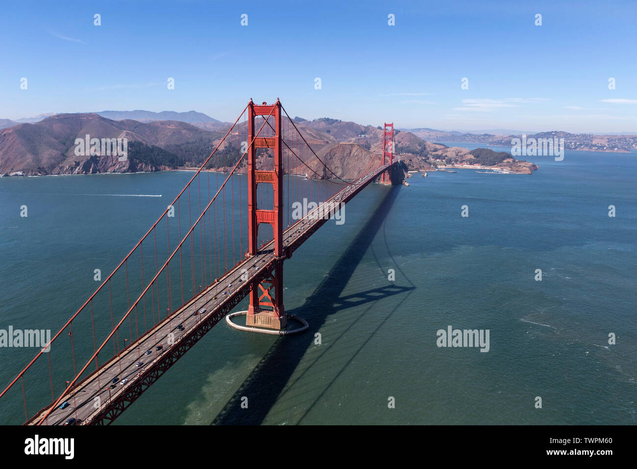 Luftaufnahme von der Golden Gate Bridge in der Nähe von San Francisco, Kalifornien. Stockfoto