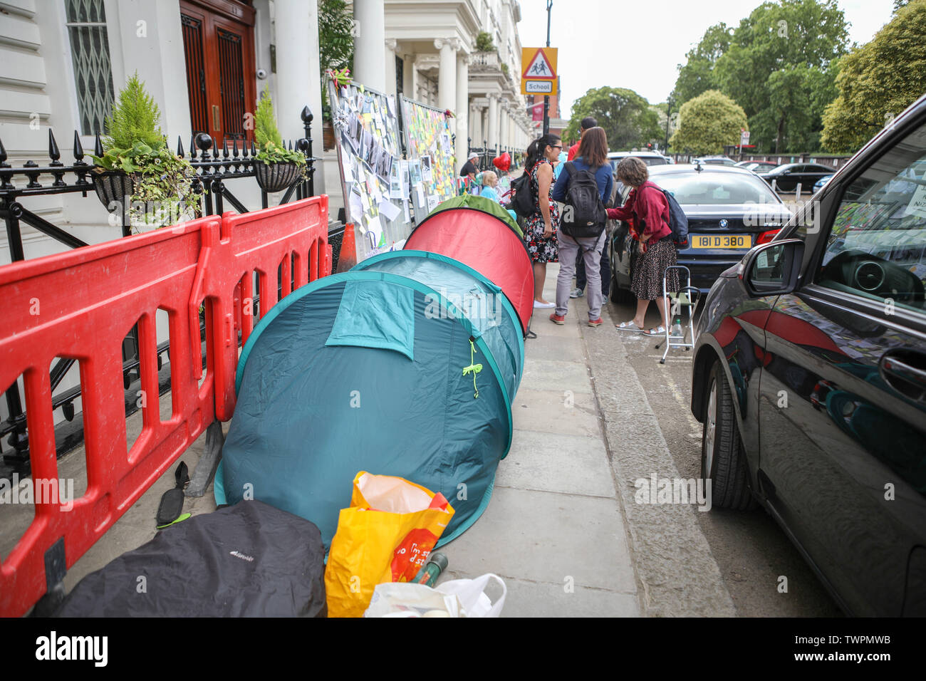 Iranische Botschaft, London, UK. 22. Juni, 2019. Richard Ratcliffe weiter seinen Hungerstreik außerhalb der Botschaft des Iran in Knightsbridge. Richard ist der Ehemann von Nazanin Zaghari-Ratcliffe, im Iran inhaftiert. Penelope Barritt/Alamy leben Nachrichten Stockfoto