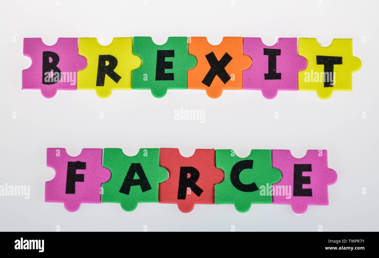 Brexit Konzept Brexit Stichsäge und brexit Farce Stockfoto