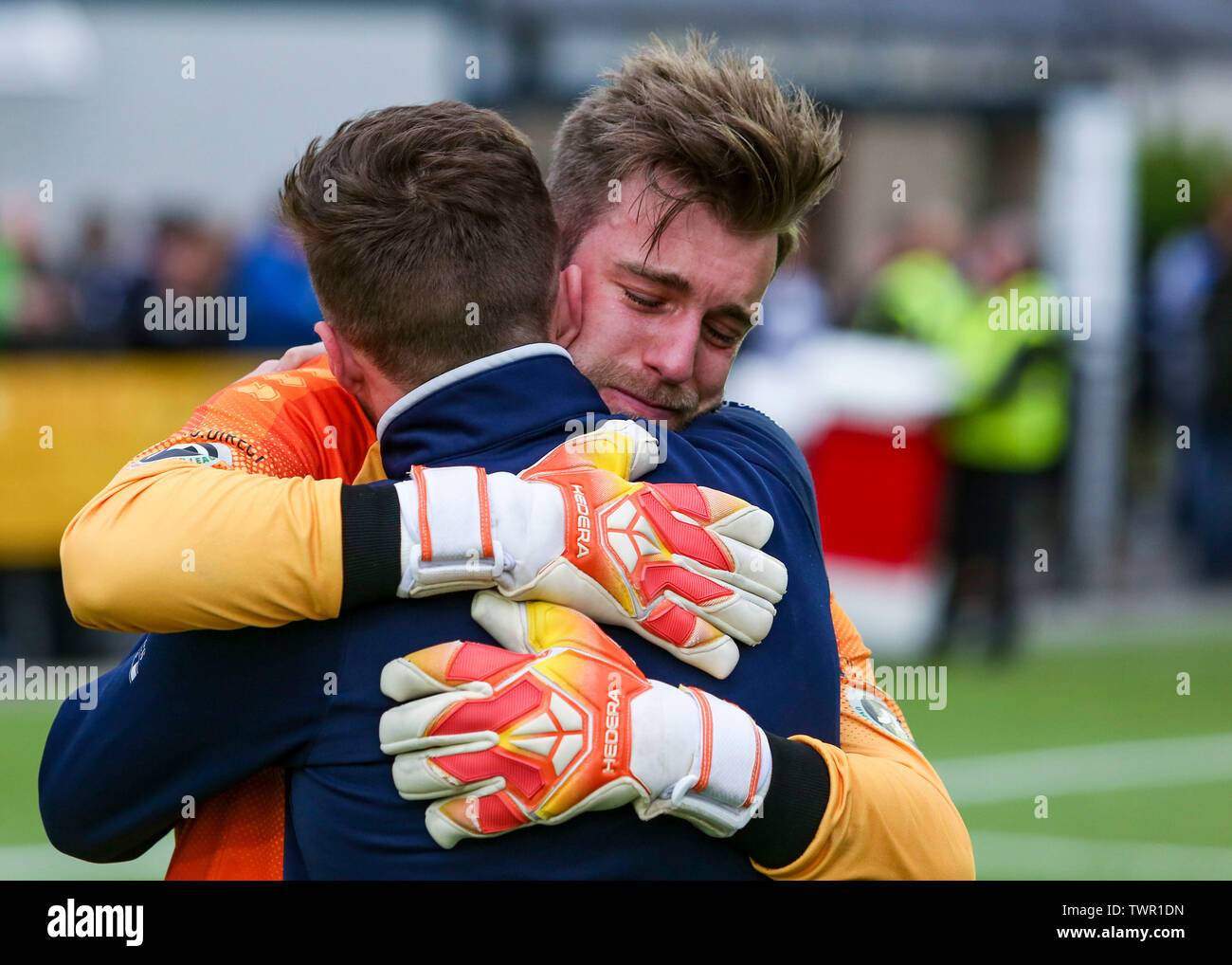 BALA, VEREINIGTES KÖNIGREICH. 19. Mai 2019. Eine emotionale wird Fuller von Cardiff Met FC, nachdem sie Bala Stadt auf Sanktionen in der Europa League Endspiel Beat. Stockfoto