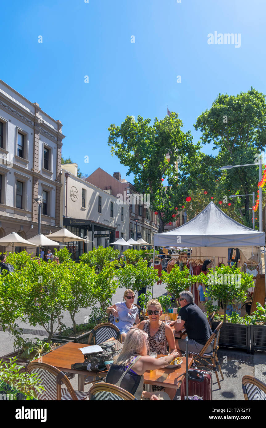 Cafe und Markt auf Argyle Street im Stadtteil The Rocks, Sydney, New South Wales, Australien Stockfoto