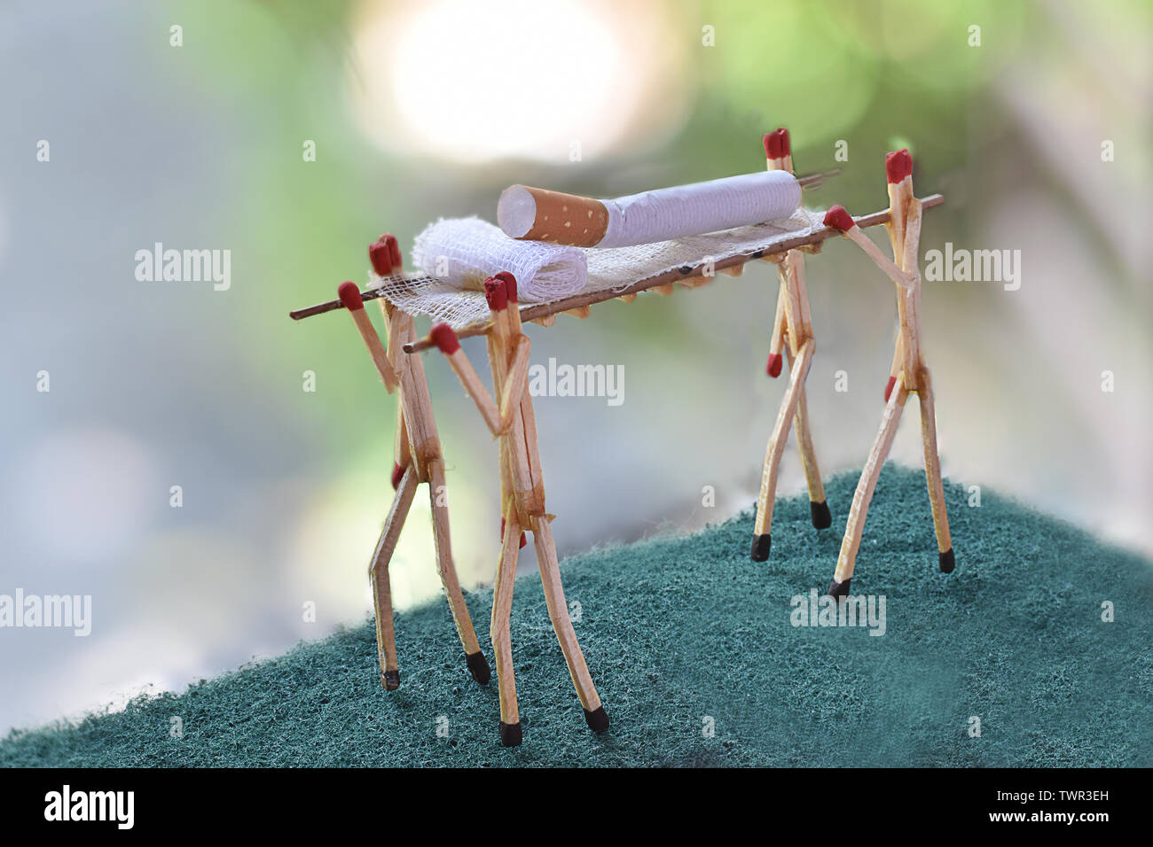 Kreative Fotografie von Stop Smokingusing Spiele Stick Stockfoto