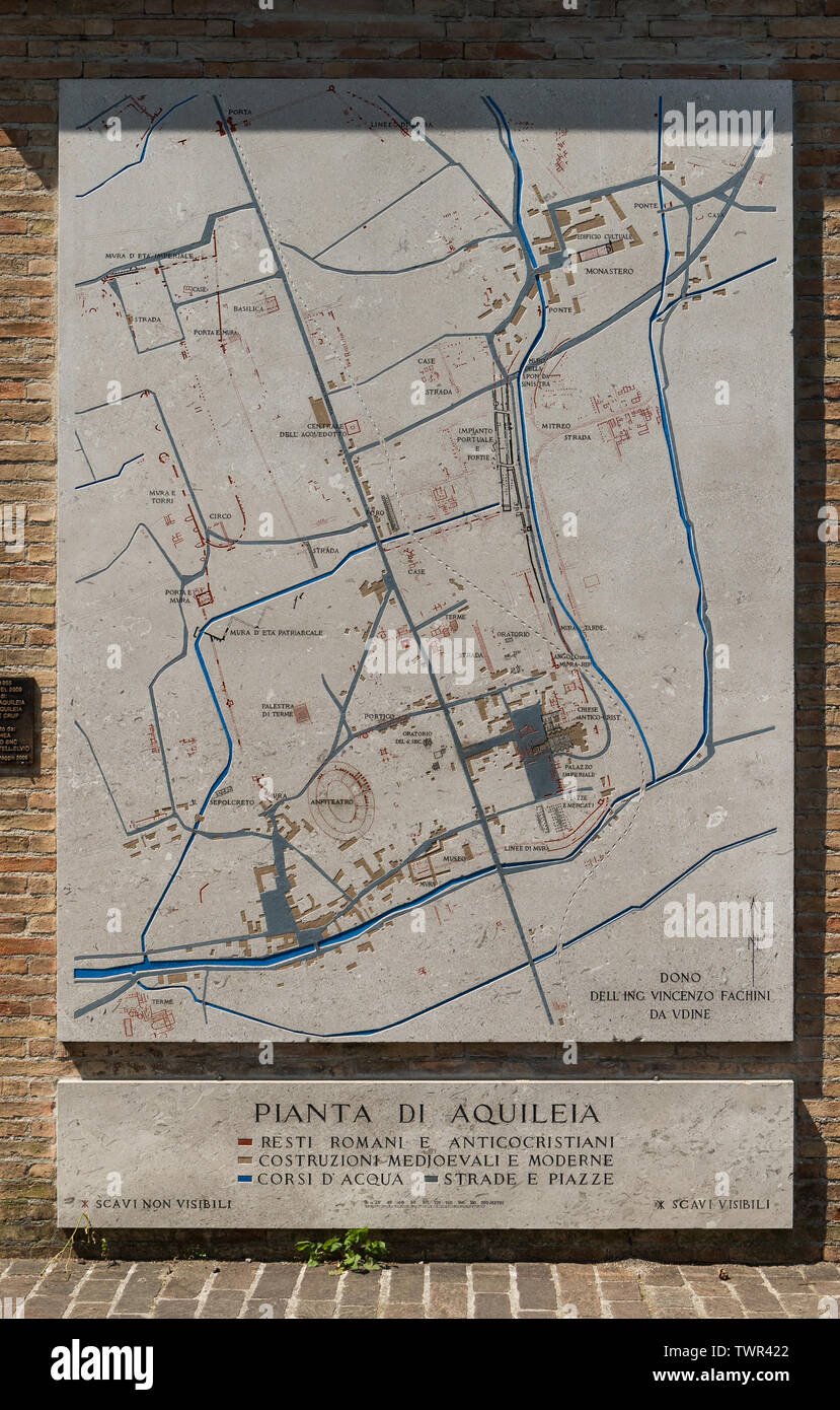 Historische Karte von Aquileia, Italien Stockfoto