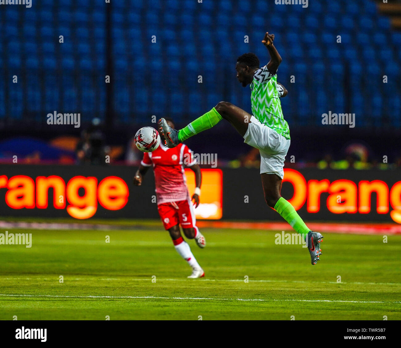 Alexandria, Ägypten. Juni 22, 2019: Paul Ebere onuachu Nigerias bei der Afrikameisterschaft Übereinstimmung zwischen Nigeria und Burundi am Stadion in Alexandia Alexandria, Ägypten. Ulrik Pedersen/CSM. Stockfoto