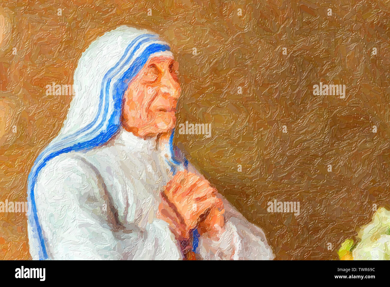 Statue der Heiligen Mutter Teresa von Kalkutta betet, Malerei illustration Stockfoto
