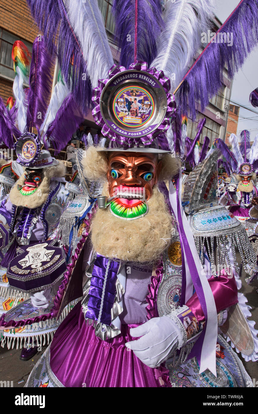 Maskierte Tänzer im Gran Poder Festival, La Paz, Bolivien Stockfoto