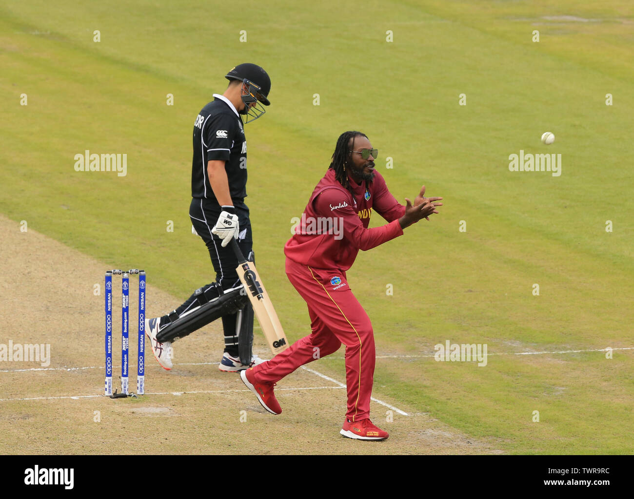 MANCHESTER, England. 22. JUNI 2019: Chris Gayle von Westinseln während der West Indies v Neuseeland, ICC Cricket World Cup Match, in Old Trafford, Manchester, England. Stockfoto