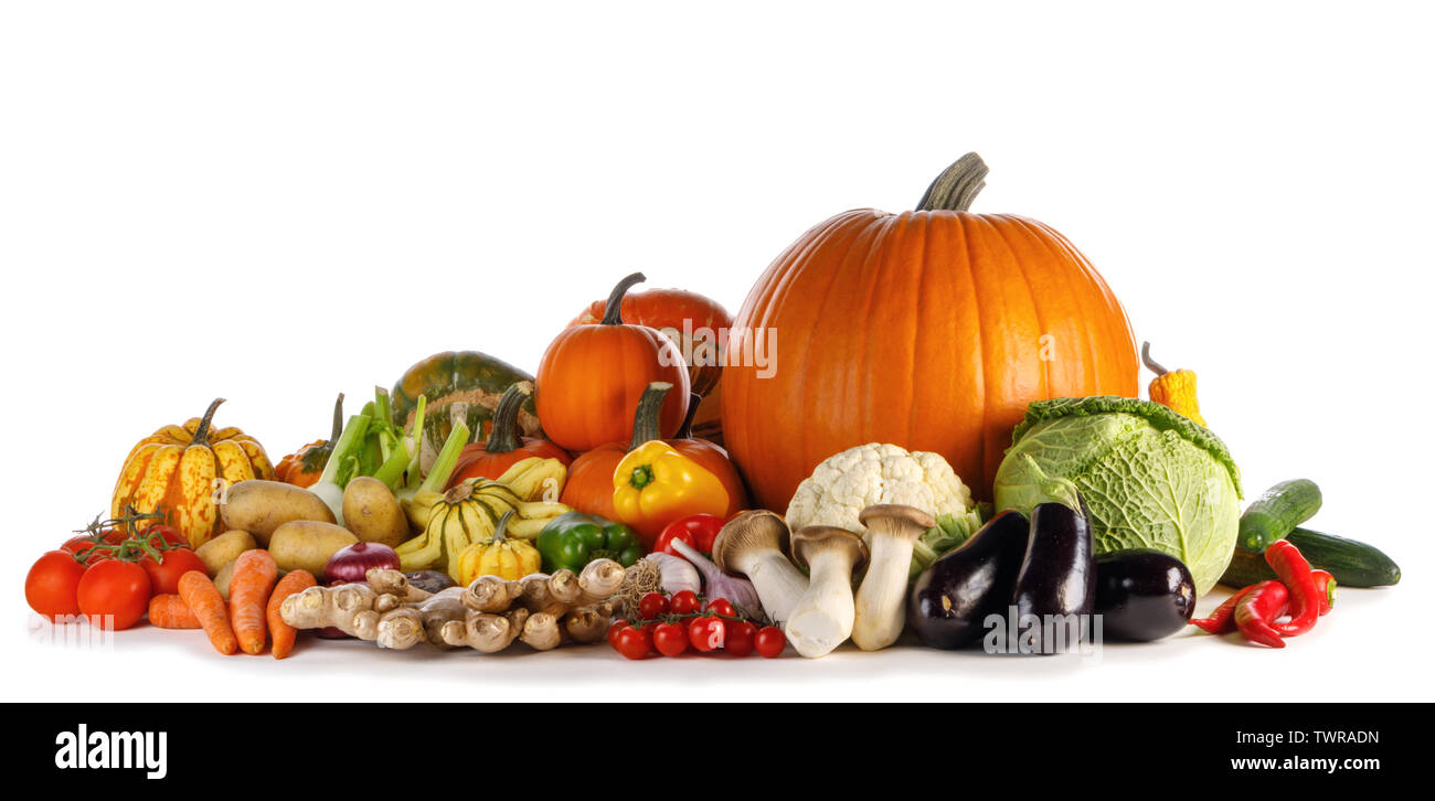 Gruppe der Ernte Herbst Gemüse auf weißem Hintergrund Stockfoto