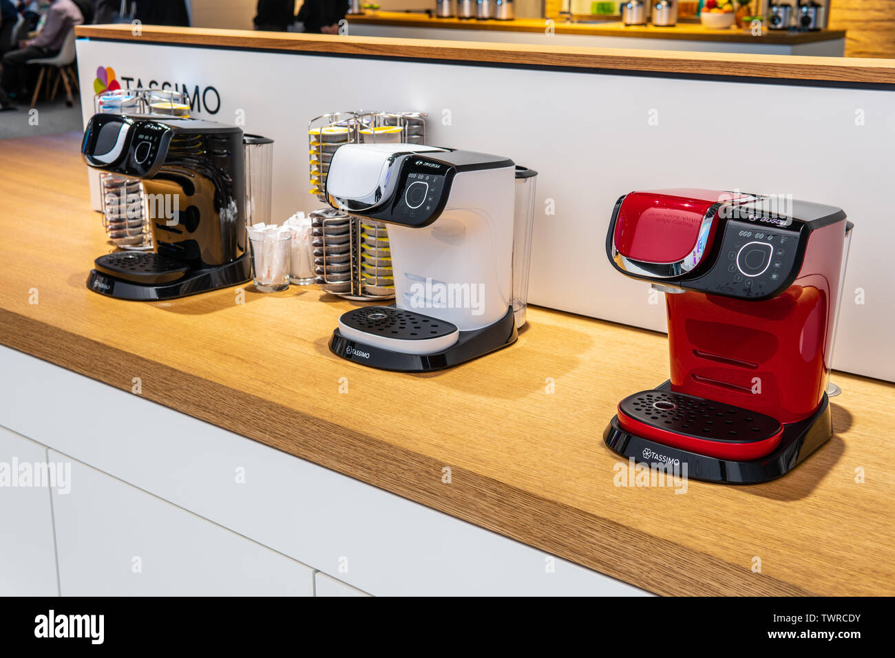 Berlin, Deutschland, 29. August 2018 neue Bosch Tassimo Kaffeemaschine bei der Robert Bosch Ausstellungspavillon Showroom, stand auf globale Innovationen zeigen IFA Stockfoto