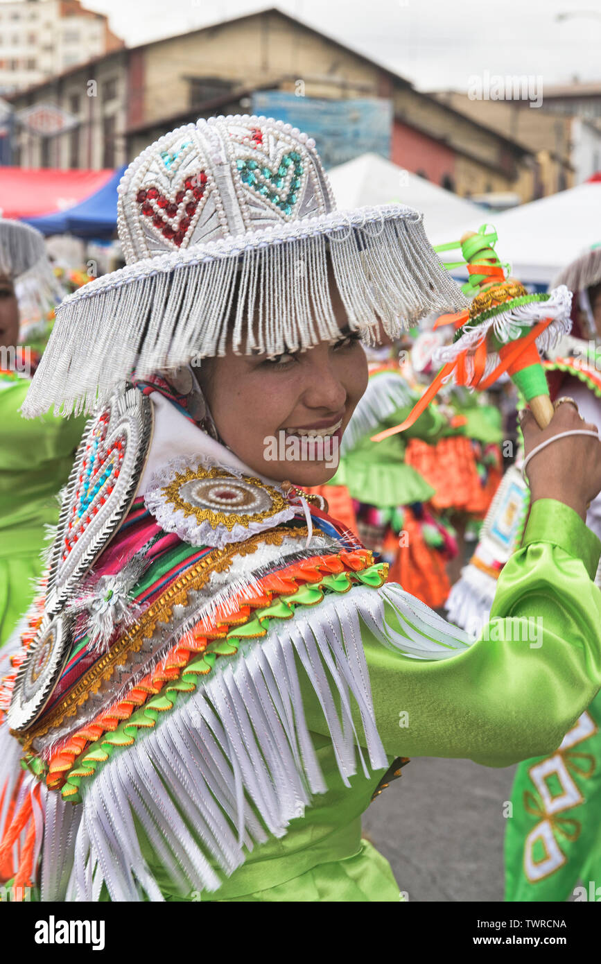 Kostümierte Tänzer bei der bunten Gran Poder Festival, La Paz, Bolivien Stockfoto