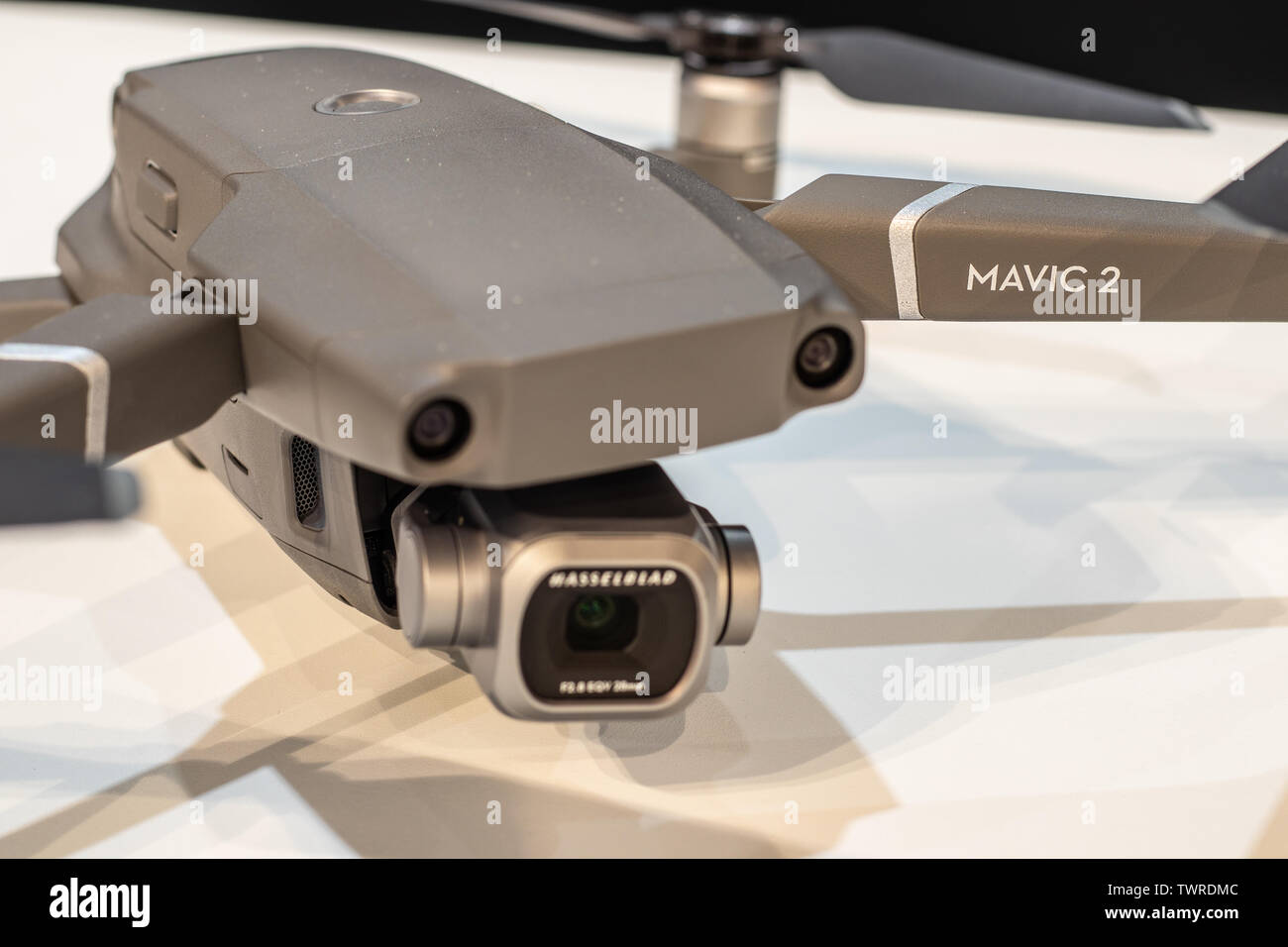 Berlin, Deutschland, 29. August 2018 DJI Drohnen Mavic2 Pro Hasselblad lens, Unmanned Aerial Vehicle, UAV, DJI Ausstellung, globale Innovationen zeigen IFA 2018 Stockfoto