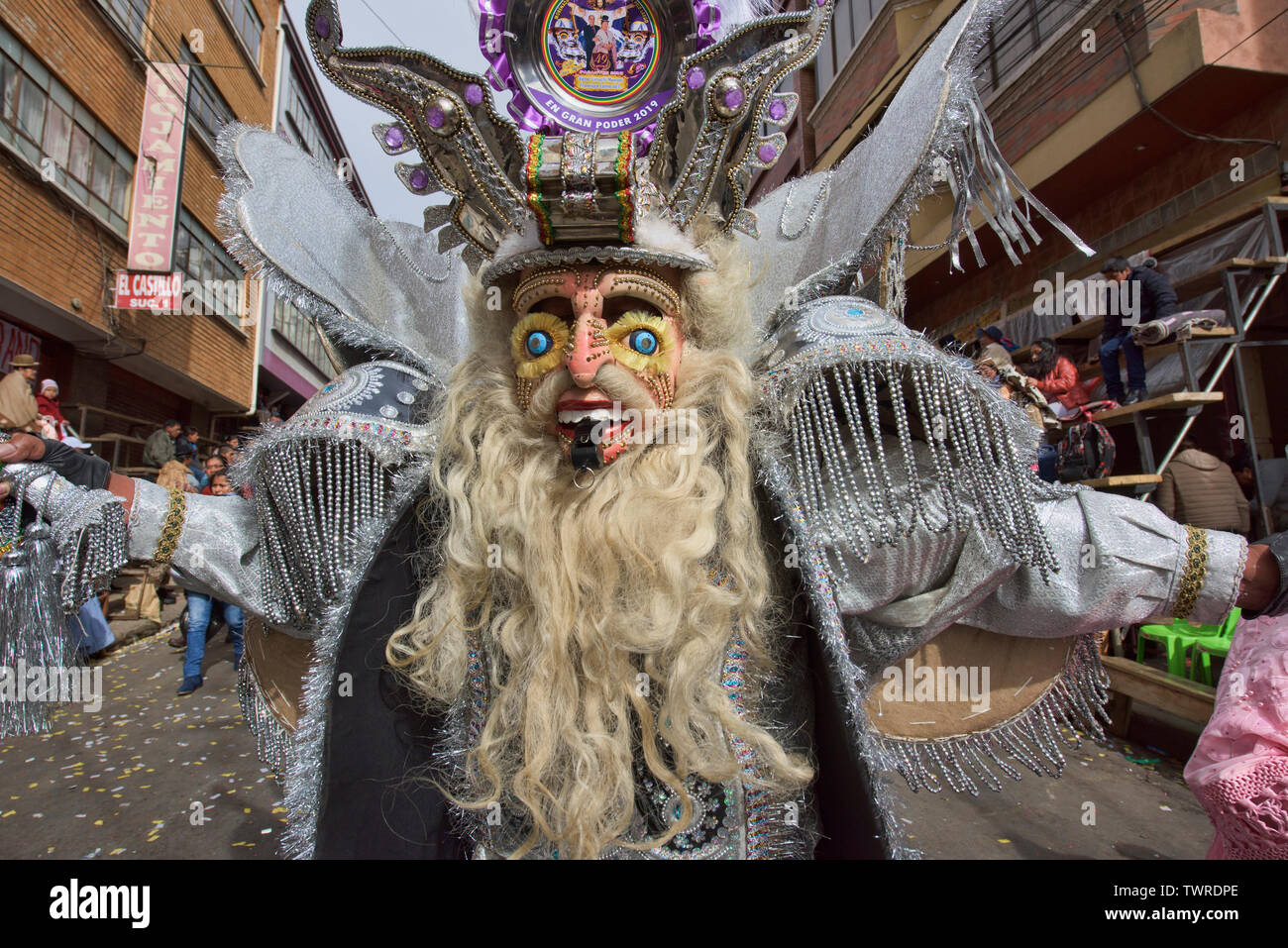 Maskierte Tänzer im Gran Poder Festival, La Paz, Bolivien Stockfoto