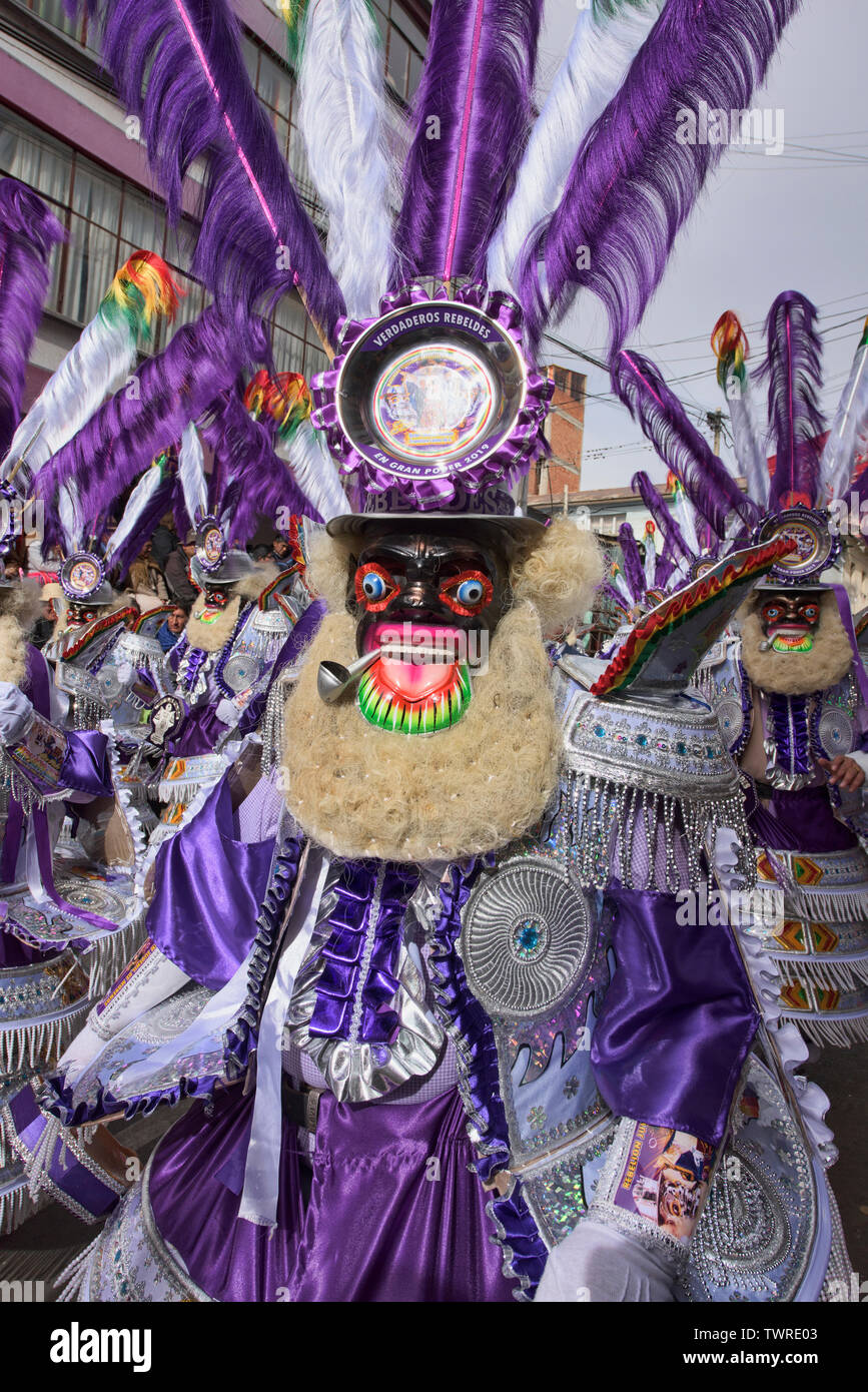 Maskierte Tänzer im Gran Poder Festival, La Paz, Bolivien Stockfoto