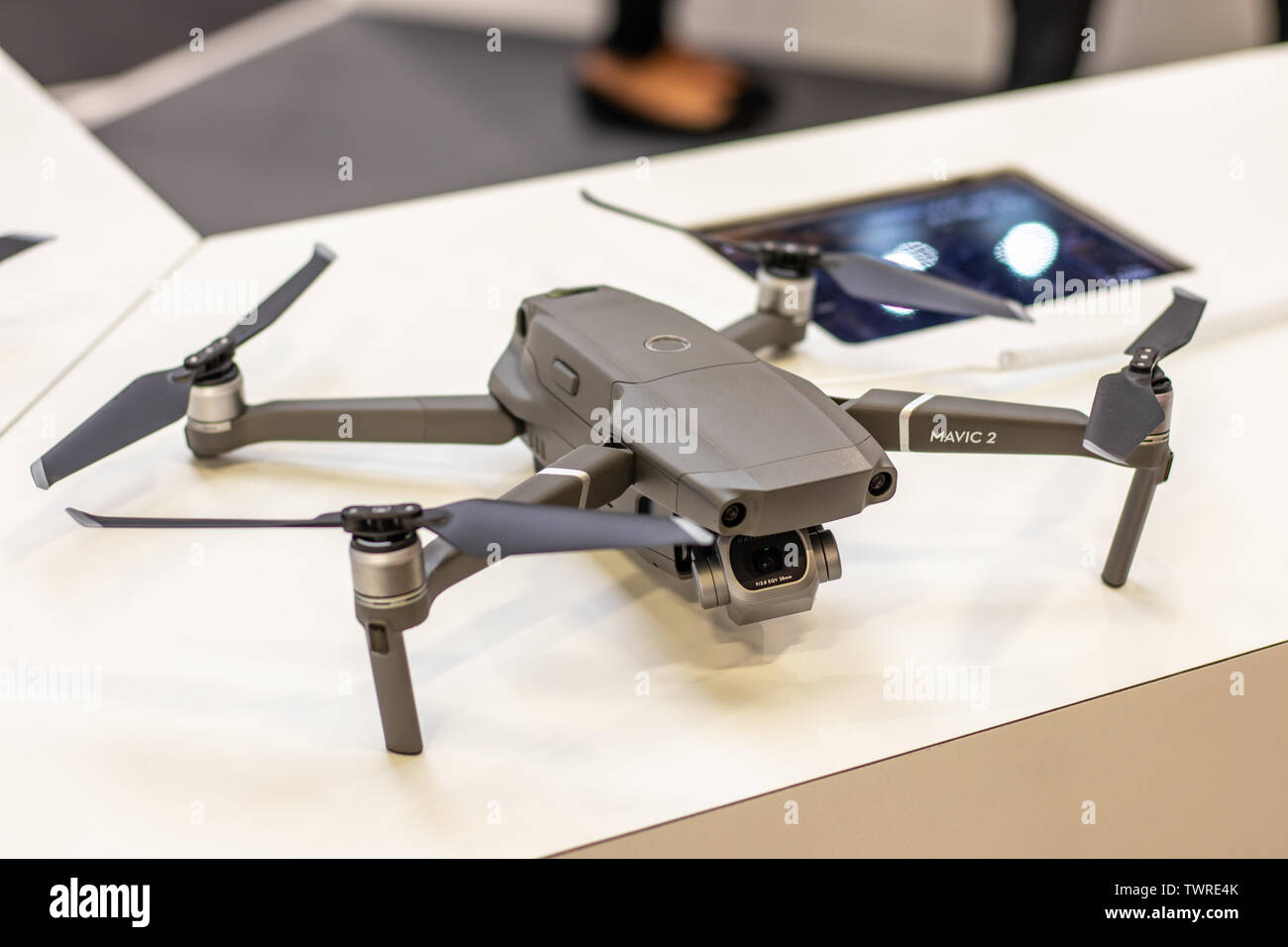 Berlin, Deutschland, 29. August 2018 DJI Drohnen Mavic2 Pro Hasselblad lens, Unmanned Aerial Vehicle, UAV, DJI Ausstellung, globale Innovationen zeigen IFA 2018 Stockfoto