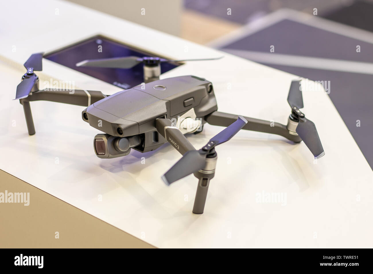 Berlin, Deutschland, 29. August 2018 DJI Drohnen Mavic2 Pro Hasselblad lens, Unmanned Aerial Vehicle, UAV, DJI Ausstellung, globale Innovationen zeigen IFA 2018 Stockfoto