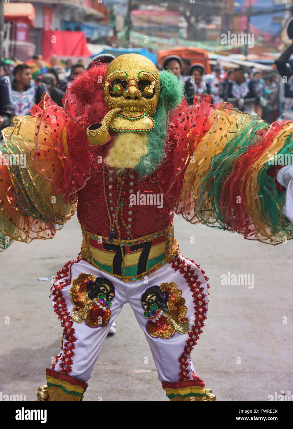 Maskierte Tänzer im Gran Poder Festival, La Paz, Bolivien Stockfoto
