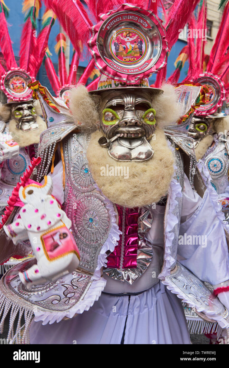 Maskierte Tänzer im Gran Poder Festival, La Paz, Bolivien Stockfoto
