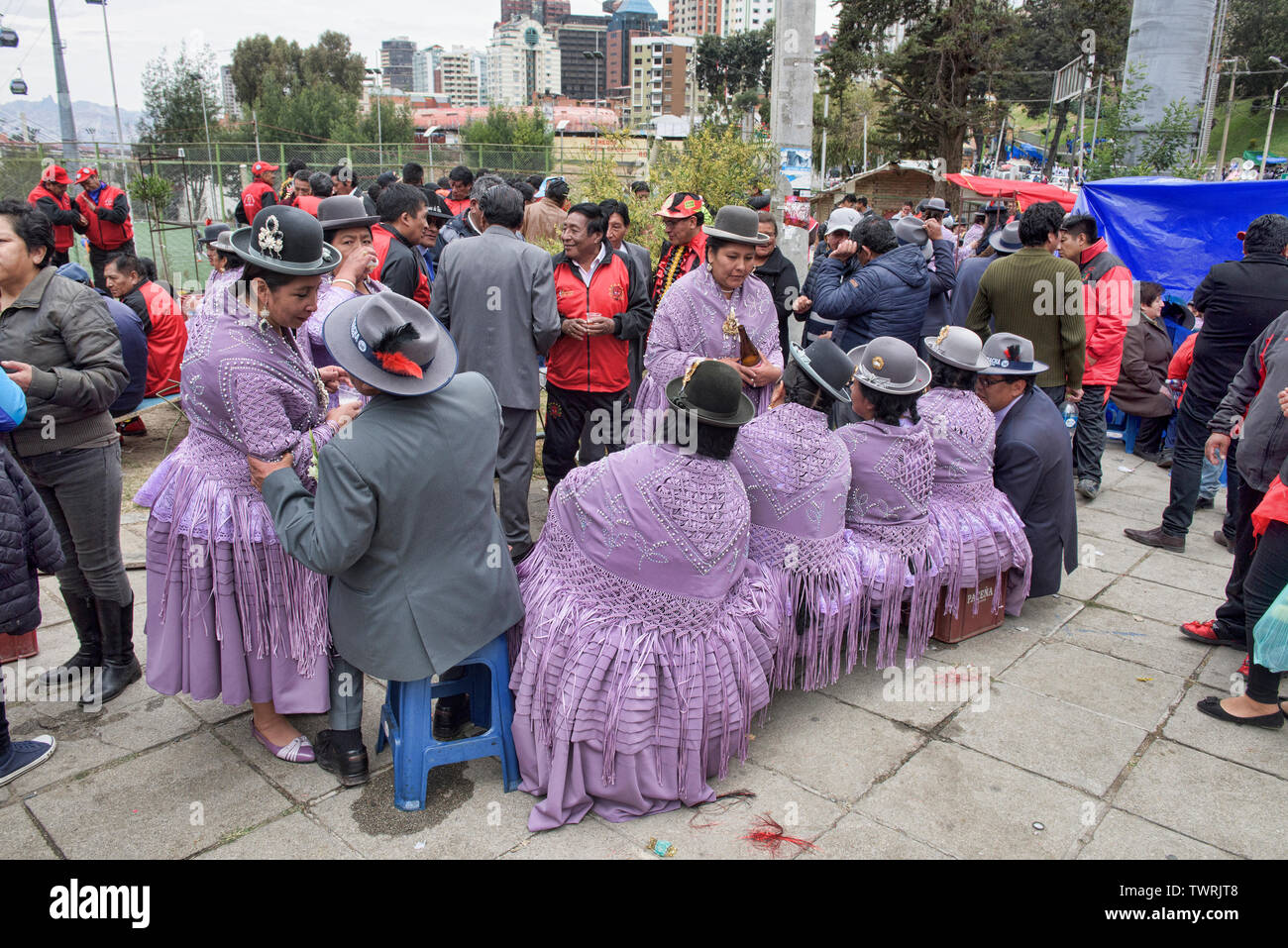 Cholitas im Gran Poder Festival, La Paz, Bolivien feiert Stockfoto