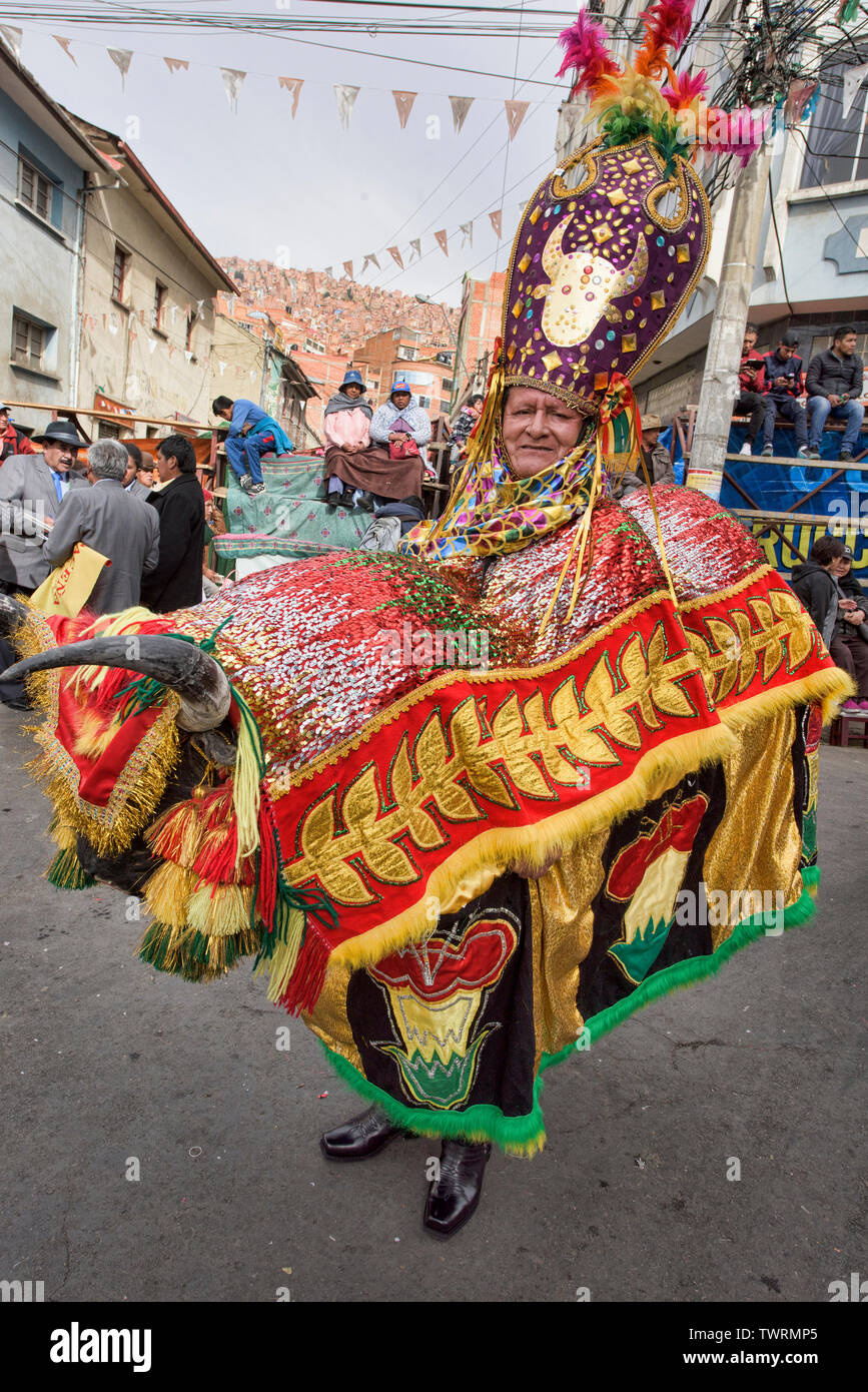 Kostümierte Tänzer bei der bunten Gran Poder Festival, La Paz, Bolivien Stockfoto