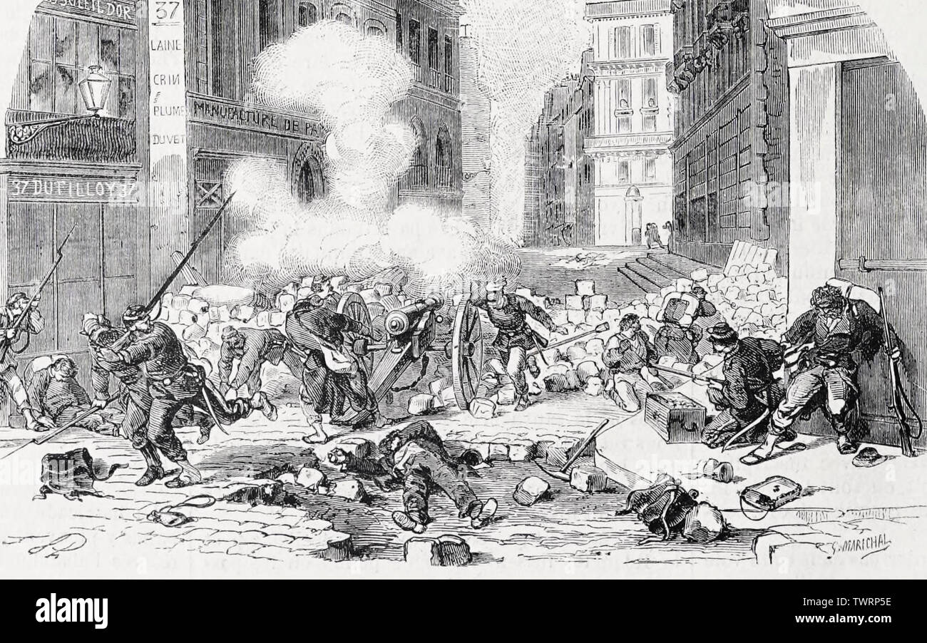 Letzte Widerstand der Aufständischen, Rue de Four-Saint-Germain, während der Pariser Kommune, 1871 Stockfoto