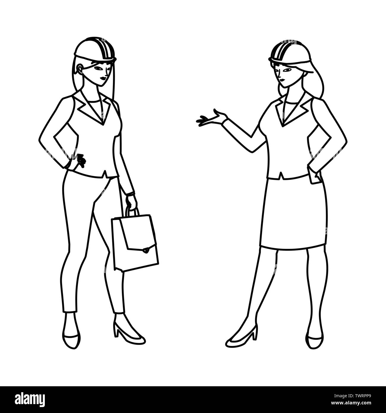 Weibliche Ingenieure Arbeitnehmer Avatare zeichen Vector Illustration Design Stock Vektor