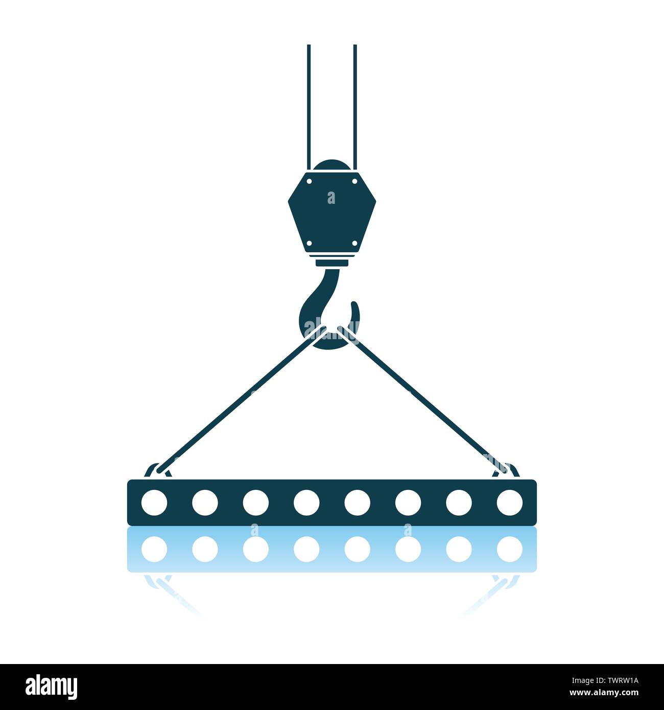Symbol der Platte hing am Kran mit einem Seil Seile. Schatten Reflexion Design. Vector Illustration. Stock Vektor