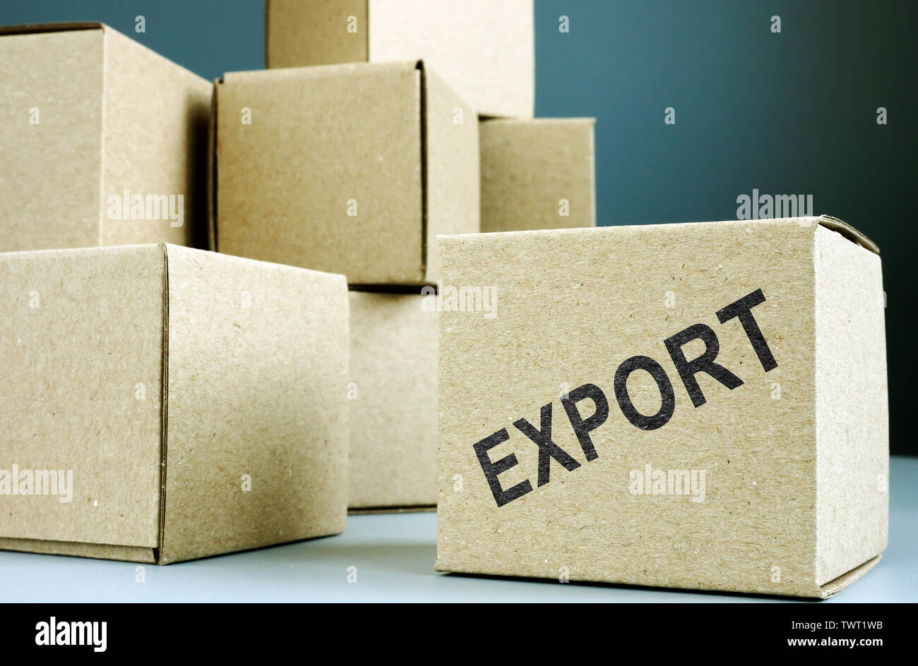 Export Stempel auf einem Karton. Stockfoto