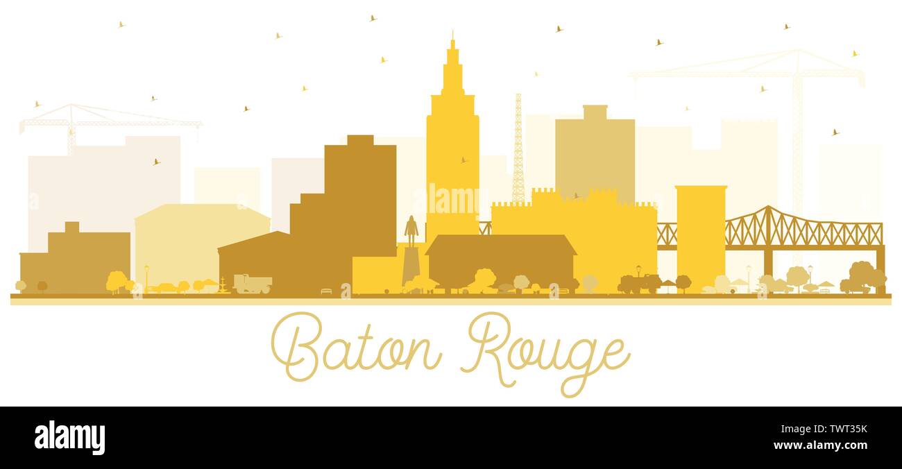 Baton-rouge Louisiana Skyline der Stadt Silhouette mit goldenen Gebäude isoliert auf Weiss. Vector Illustration. Tourismus Konzept mit moderner Architektur. Stock Vektor