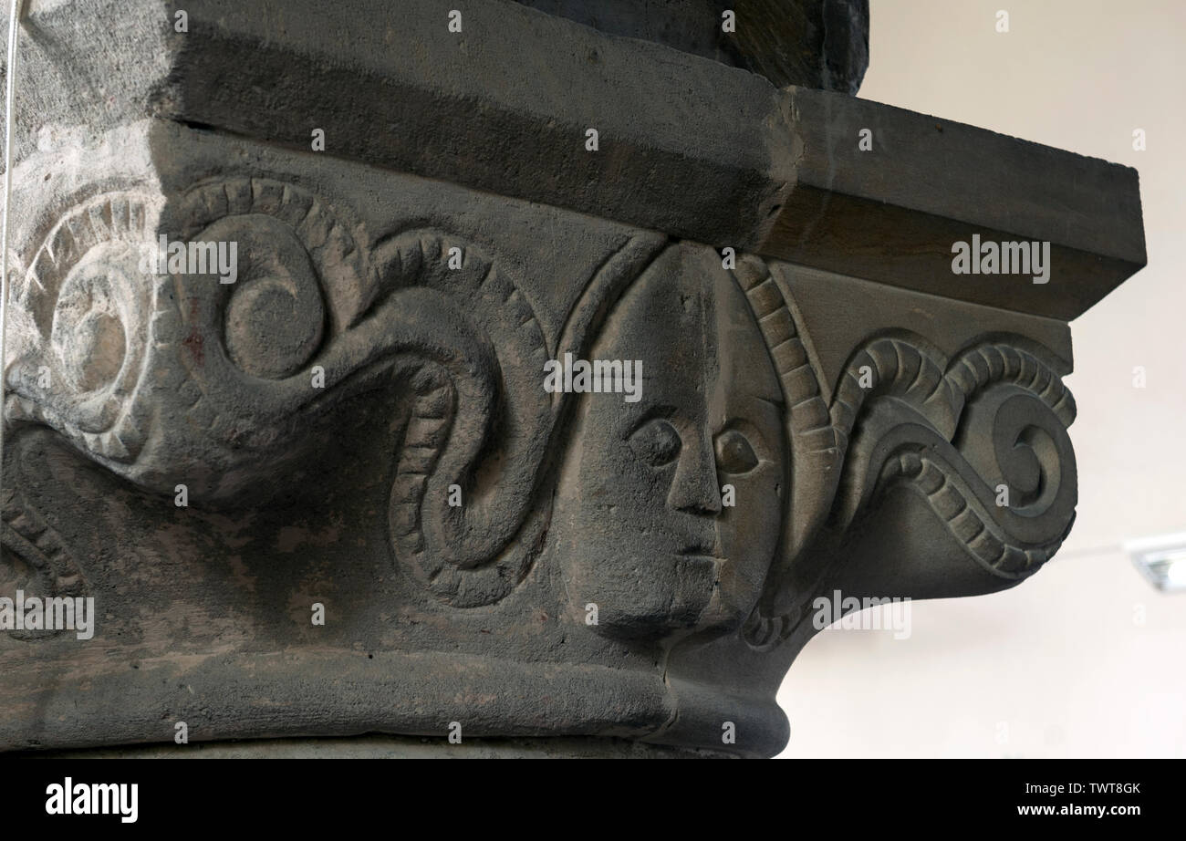 Geschnitzte Kapital in der St. Nikolaus Kirche, Bringhurst, Leicestershire, England, Großbritannien Stockfoto