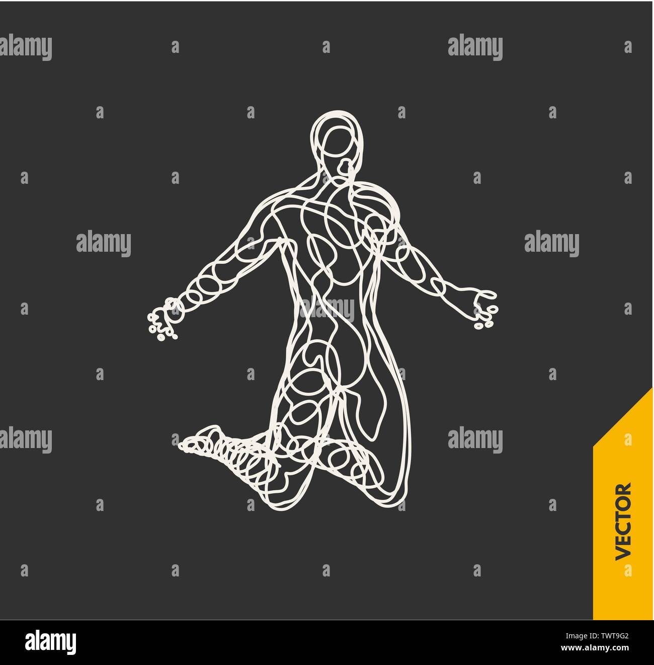 Der Mensch, der betet. 3d-Modell des Menschen. Vector Illustration. Kabel mit der virtuellen Realität. Stock Vektor Der Mensch, der betet. 3d-Modell des Menschen. Vector Illustration. Kabel mit der virtuellen Realität. Stock Vektor