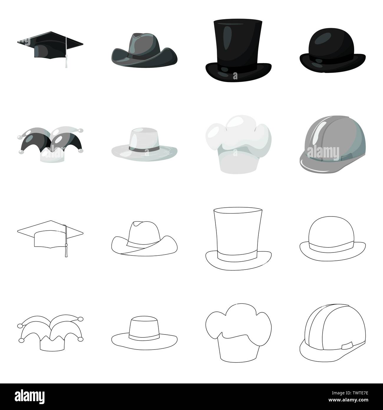 Vector Illustration von Kleidung und Cap Symbol. Sammlung von Kleidung und Baskenmütze vektor Illustration. Stock Vektor