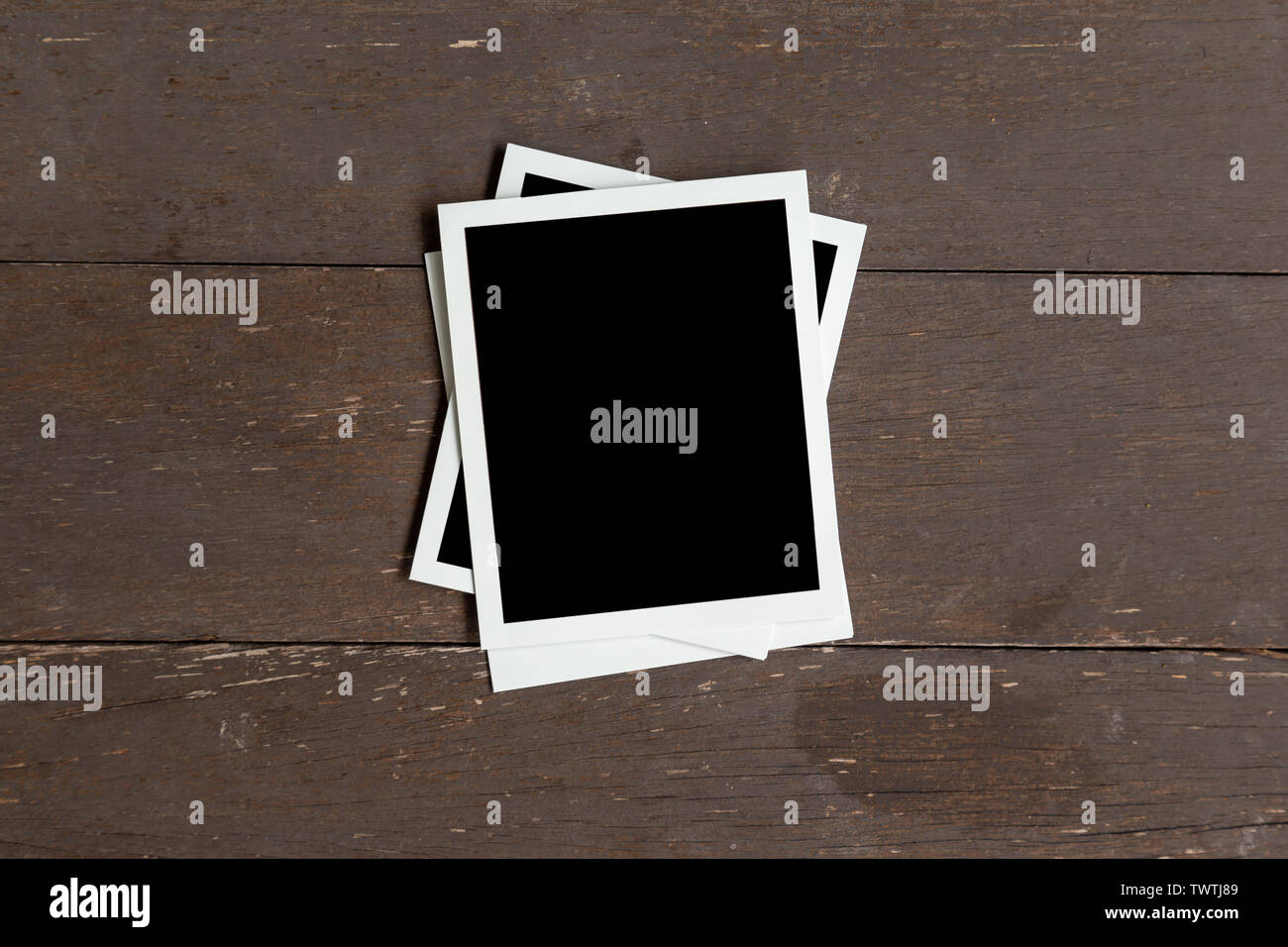 Bilderrahmen aus Holz Tisch Hintergrund. Vintage Konzept. Stockfoto