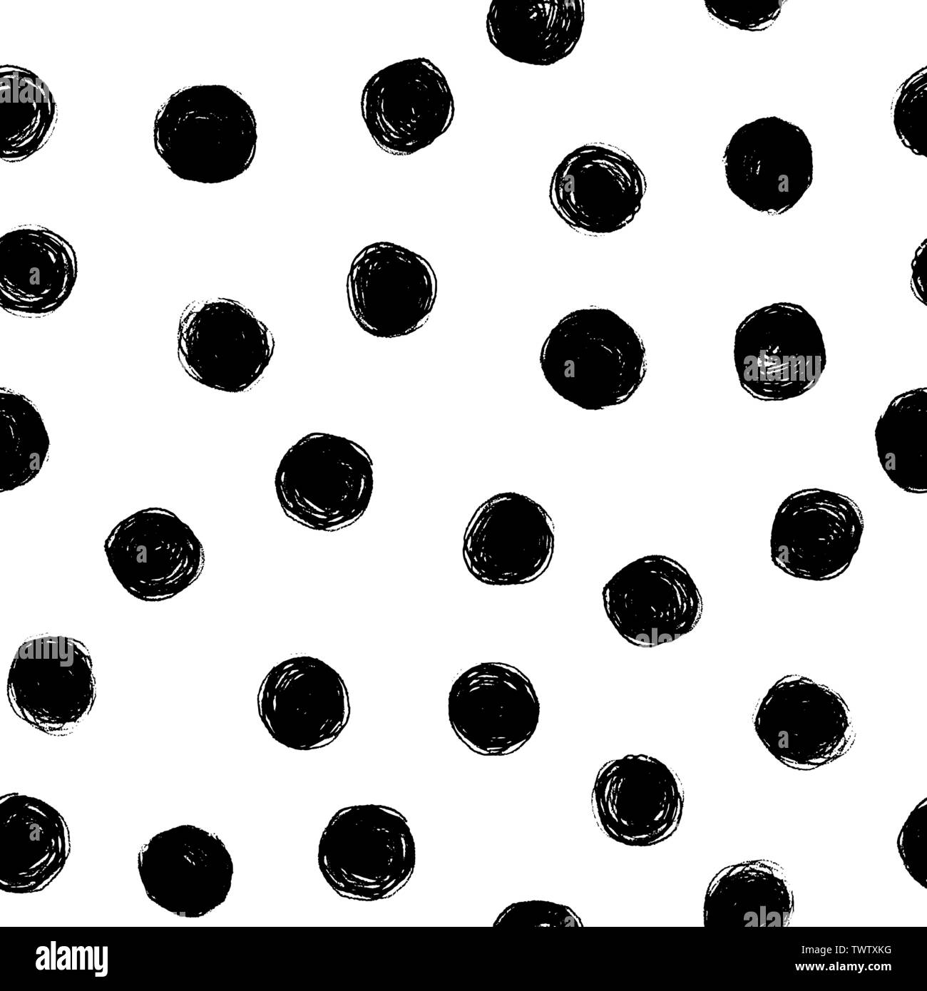 Hand zeichnen Polka Dots nahtlose Muster. Vector schwarz Tinte Bürste. Die Textur der Bleistift. Monochrom Muster für den Druck auf Stoff, Papier der Verpackung ein Stock Vektor