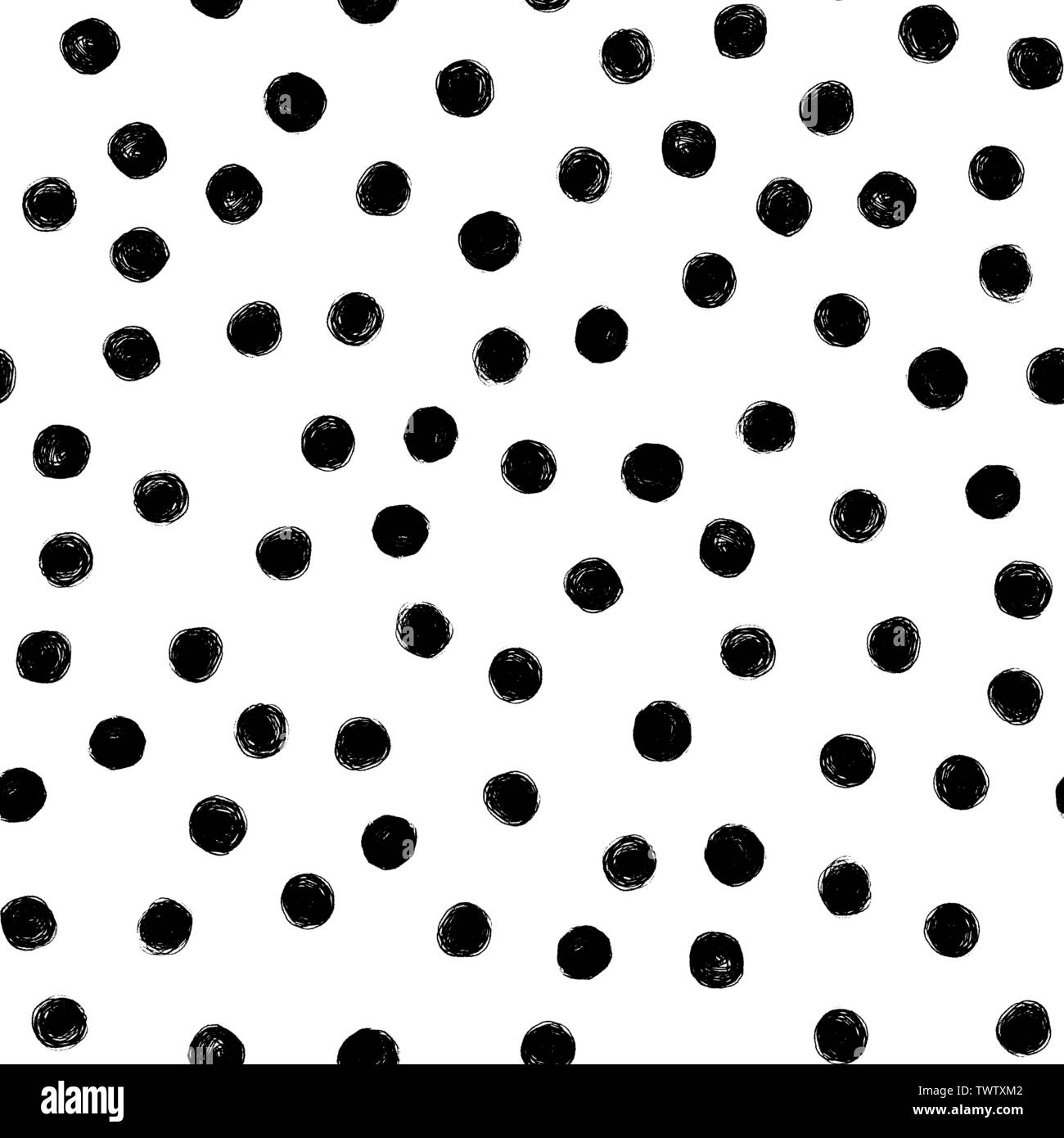 Hand zeichnen Polka Dots nahtlose Muster. Vector schwarz Tinte Bürste. Die Textur der Bleistift. Monochrom Muster für den Druck auf Stoff, Papier der Verpackung ein Stock Vektor