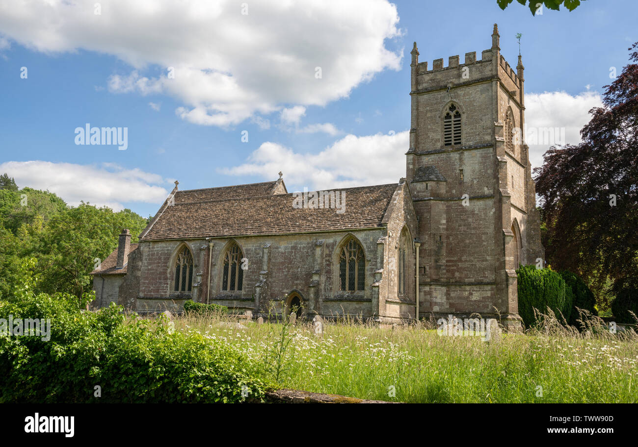 Die Kirche des Hl. Jakobus der Ältere in Horton, Cotswold Edge Gloucestershire, Vereinigtes Königreich. Jahrhundert mit späteren Ergänzungen Stockfoto