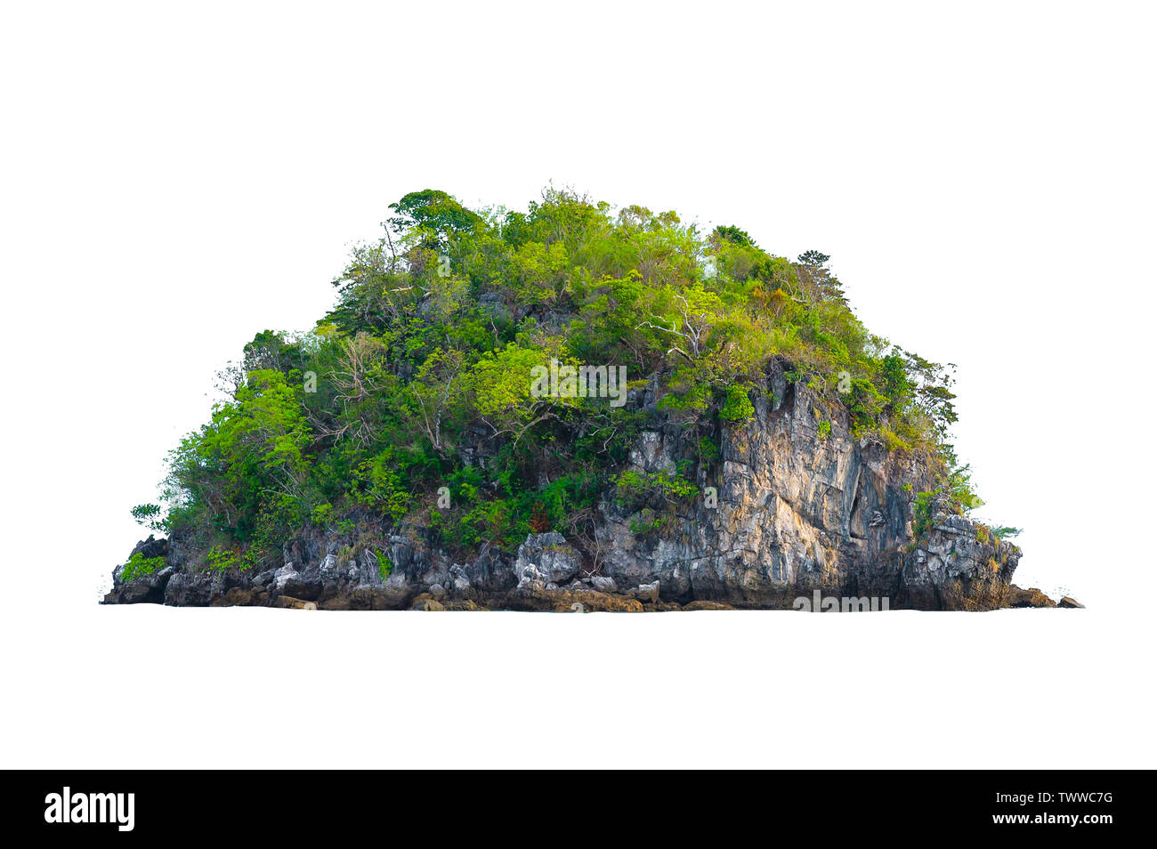 Die Insel in der Mitte des grünen Meer weißen Hintergrund vom Hintergrund getrennt isolieren Stockfoto