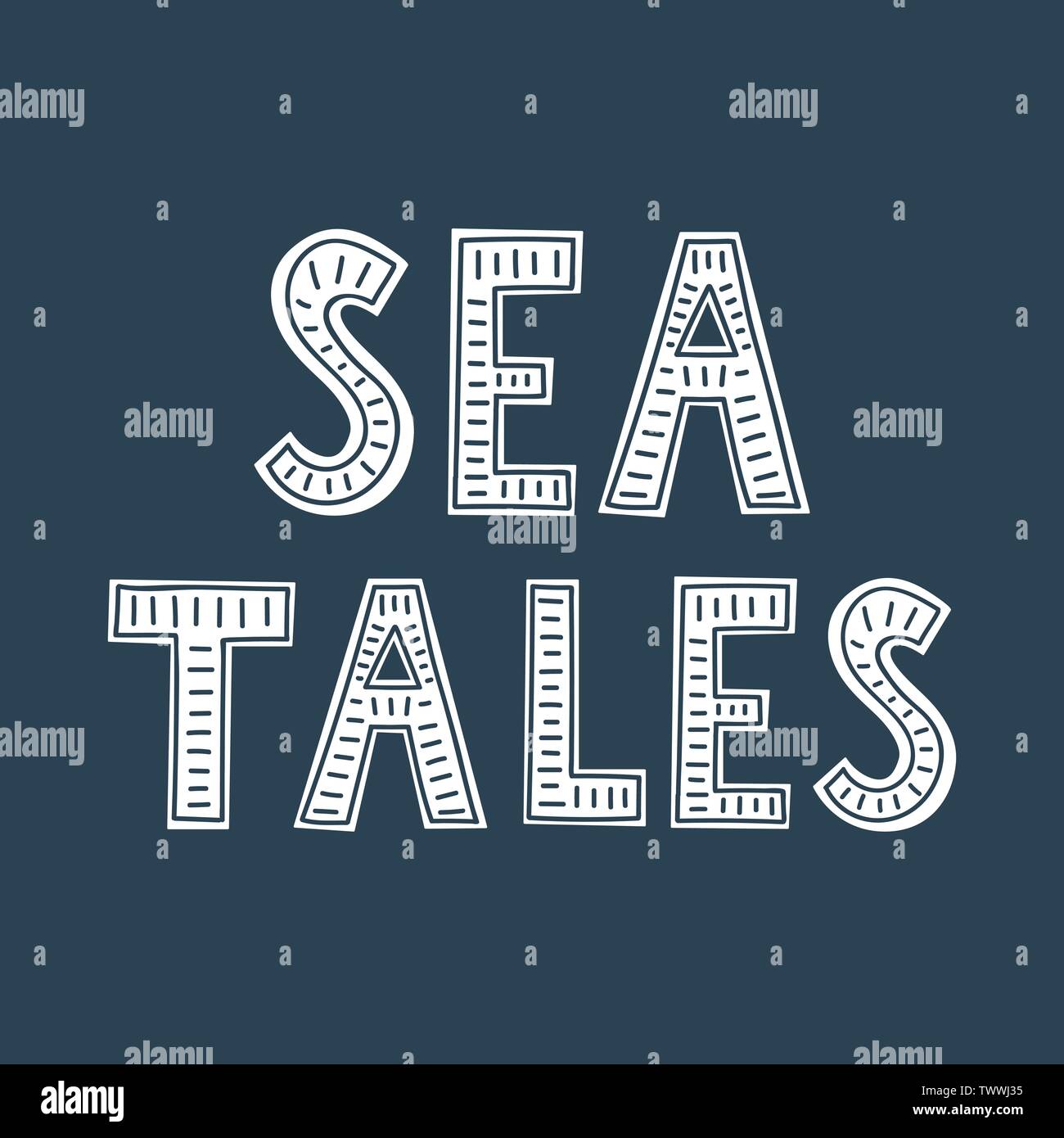 Meer Geschichten Hand gezeichnet Schriftzug. Vector Illustration Stock Vektor