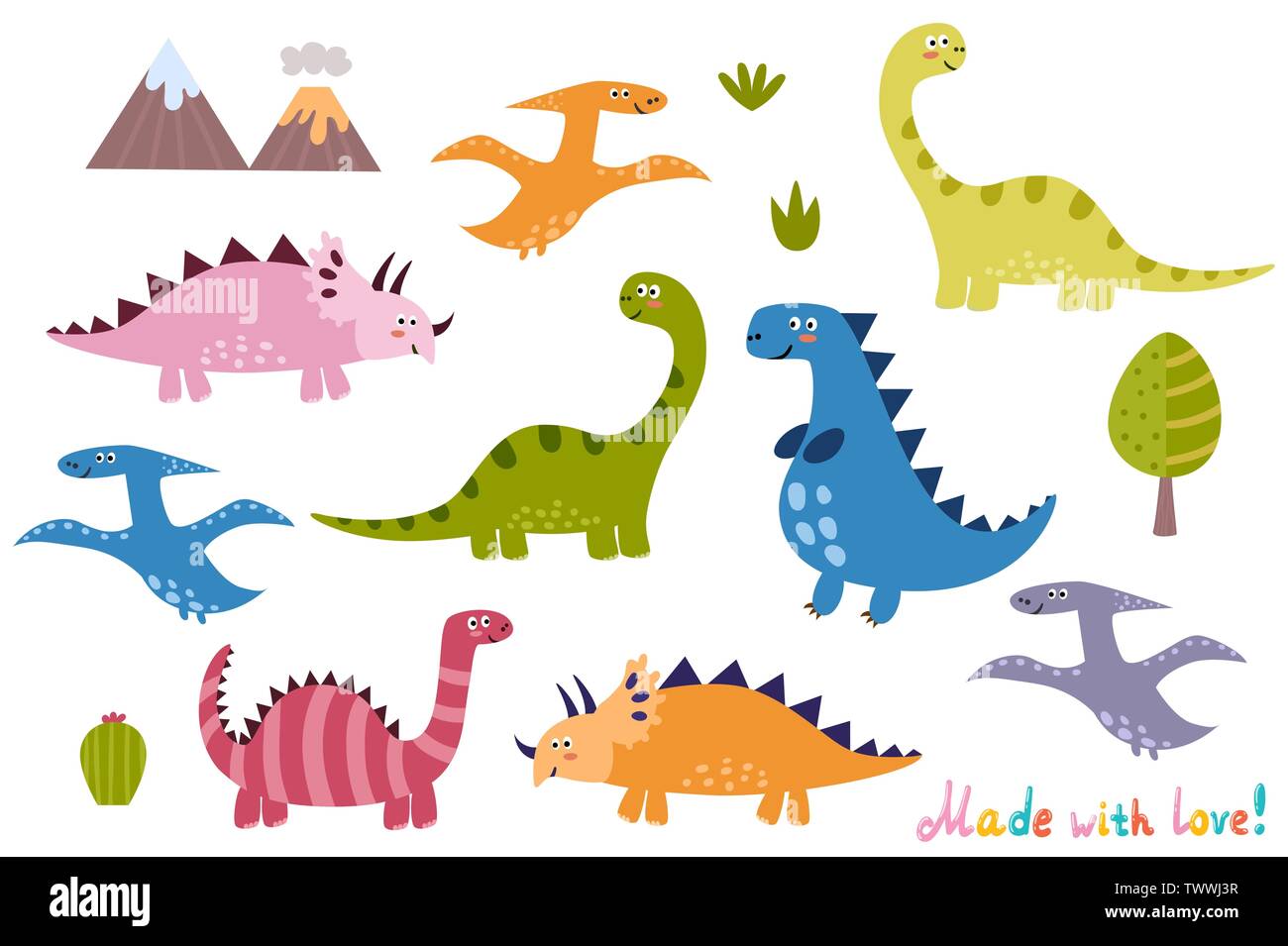 Niedliche Dinosaurier Sammlung. Isolierte Elemente für Ihr Design. Vector Illustration Stock Vektor