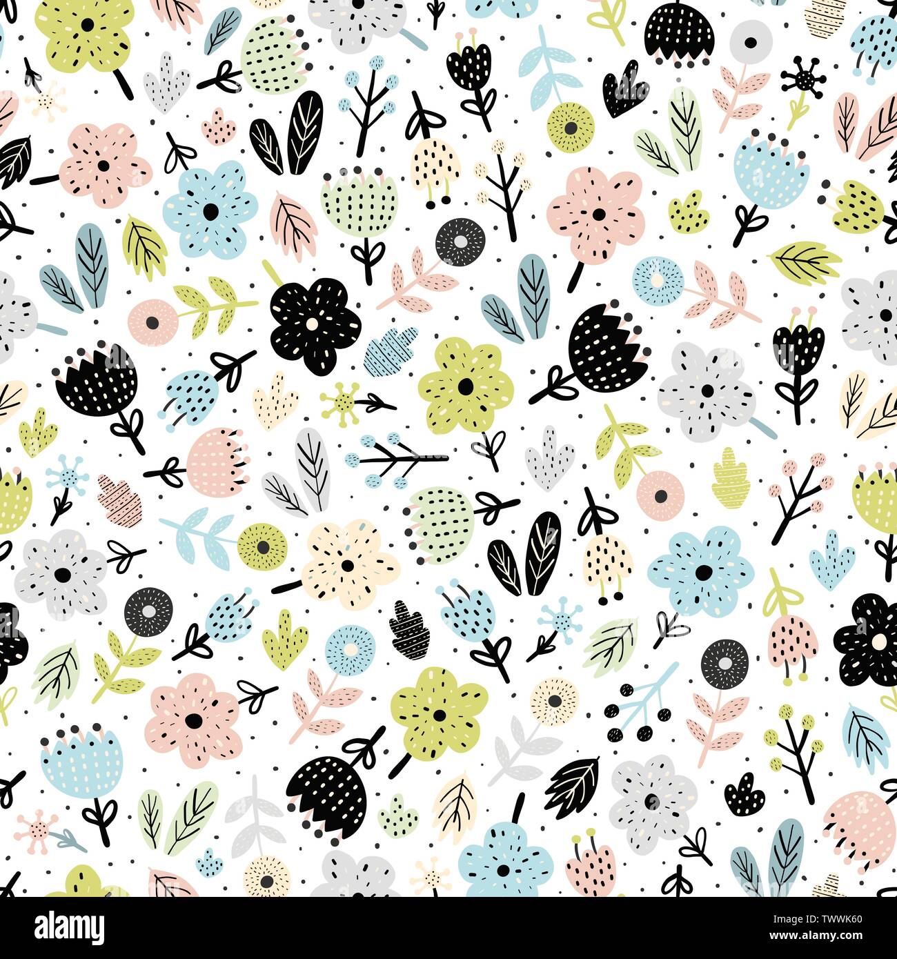 Süße Blumen im skandinavischen Stil nahtlose Muster. Floral background. Vector Illustration Stock Vektor